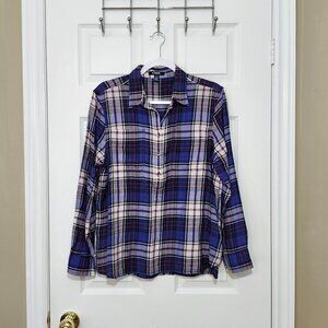Chaps Ralph Lauren Women's Long Sleeve Flannel Top ~ Purple, Blue and White ~ PL